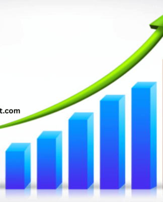 Graph showing upward business growth trends with icons representing profit, market share, and customer satisfaction."