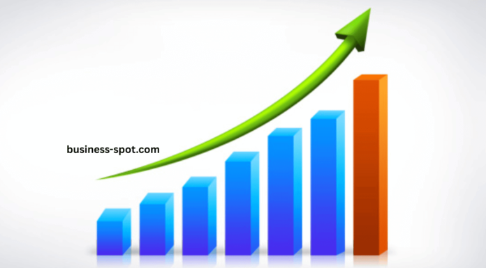 Graph showing upward business growth trends with icons representing profit, market share, and customer satisfaction."