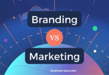 Illustration of branding vs. marketing strategy showing a balance between brand identity and promotional efforts