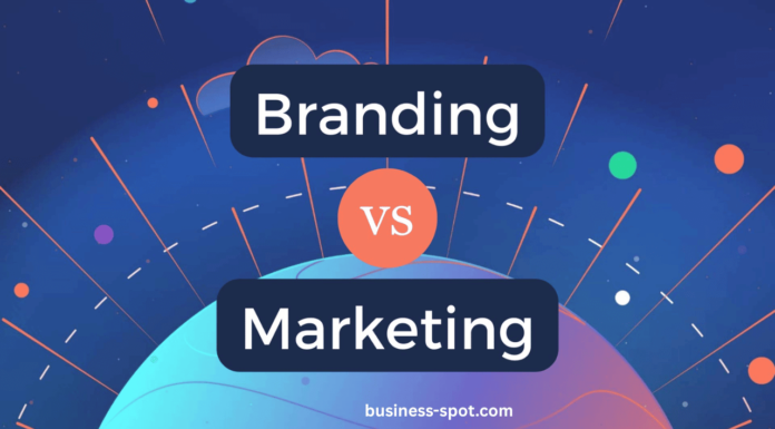 Illustration of branding vs. marketing strategy showing a balance between brand identity and promotional efforts